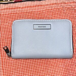 Mango Pale Blue Pebbled Zip Wallet with Silver Plate